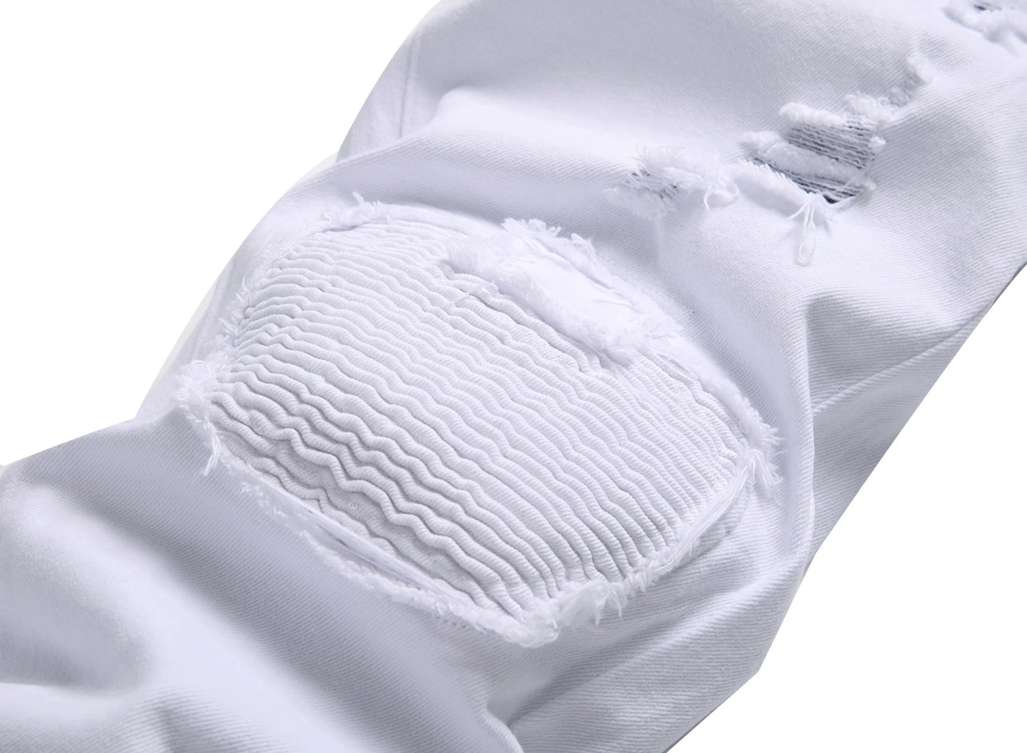 Men's White Slim Straight Biker Jeans, Fashion Hole Casual Jeans, Suitable for All Seasons 1091W