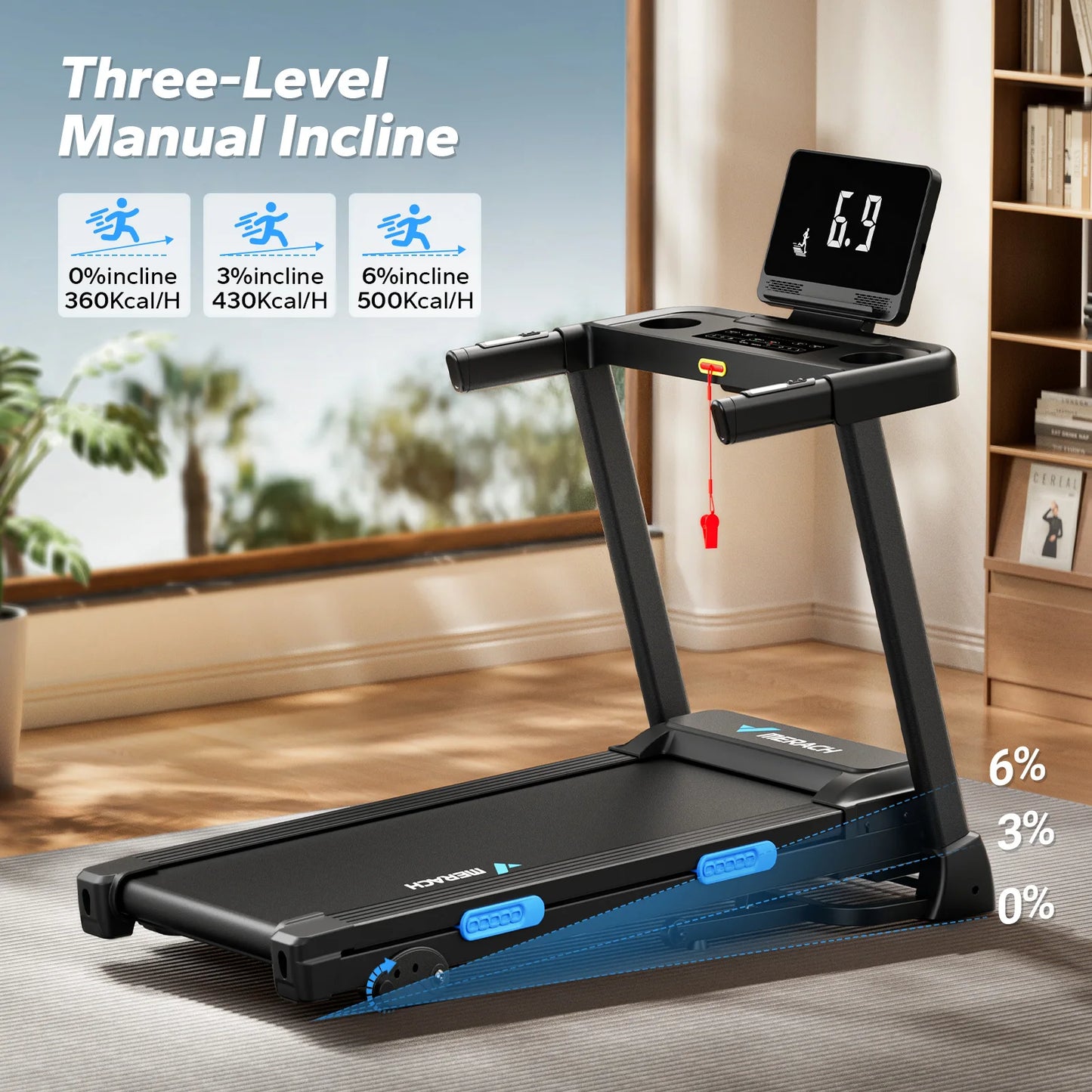 MERACH Foldable Treadmill T12B1 Incline Quiet Treadmills Double Deck Technology 4 Silicone Shock Cushion Heart Rate Monitoring