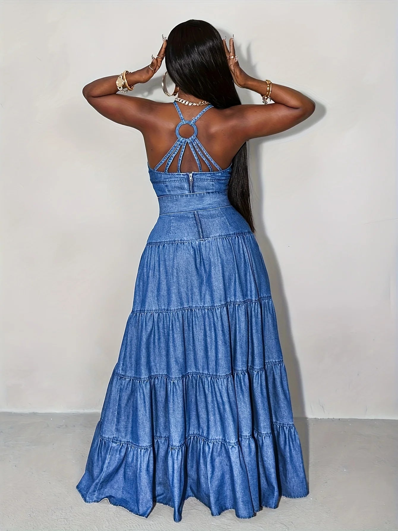 Women's Elegant Long Sleeve Denim Midi Dress - Turndown Collar, Side Slit & Button-Up Front - Asymmetrical Hem 100% Cotton Light