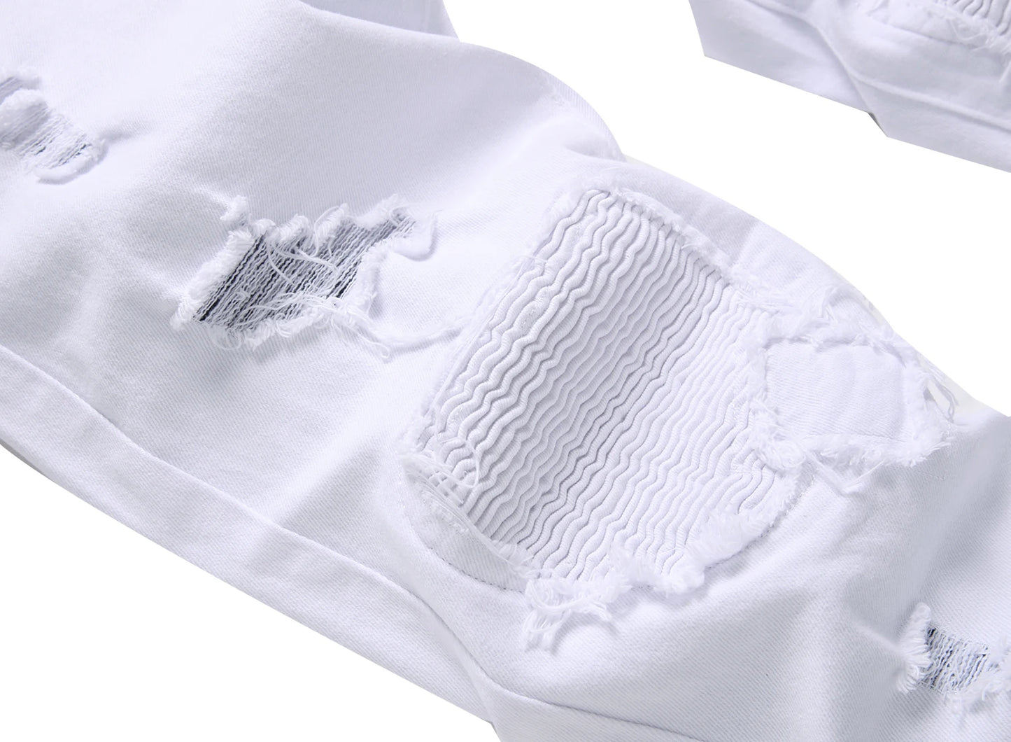 Men's White Slim Straight Biker Jeans, Fashion Hole Casual Jeans, Suitable for All Seasons 1091W