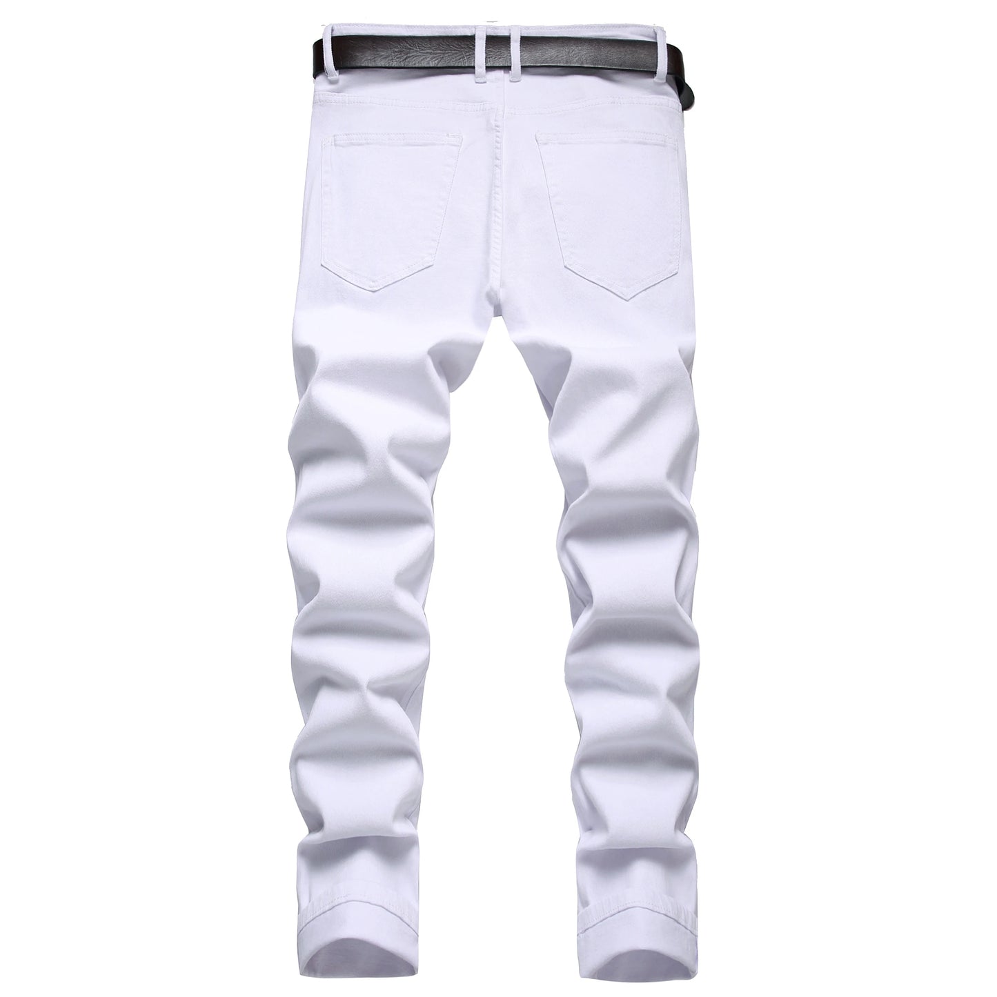 Men's White Slim Straight Biker Jeans, Fashion Hole Casual Jeans, Suitable for All Seasons 1091W
