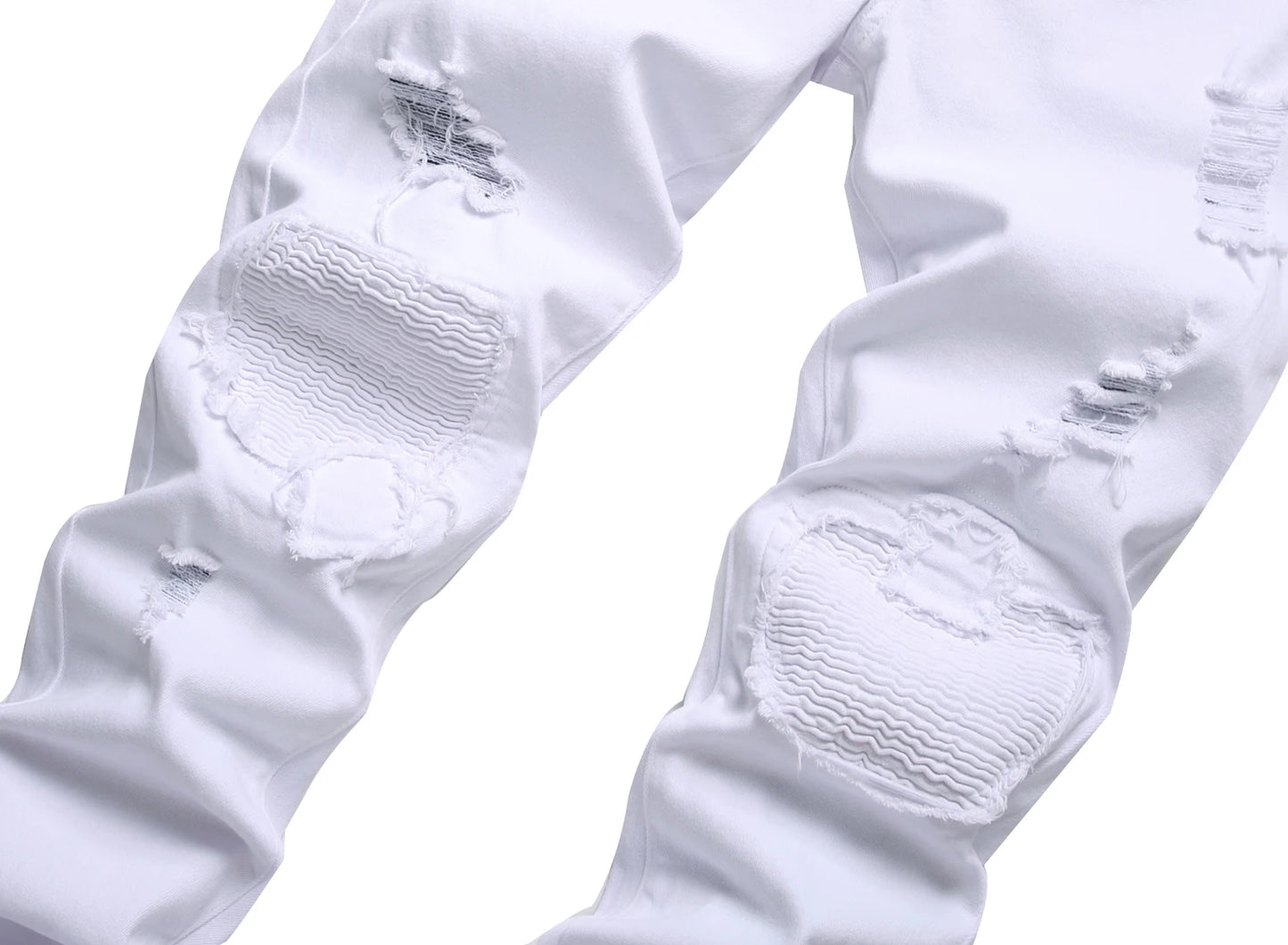 Men's White Slim Straight Biker Jeans, Fashion Hole Casual Jeans, Suitable for All Seasons 1091W