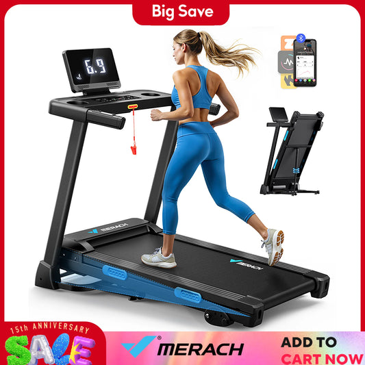 MERACH Foldable Treadmill T12B1 Incline Quiet Treadmills Double Deck Technology 4 Silicone Shock Cushion Heart Rate Monitoring
