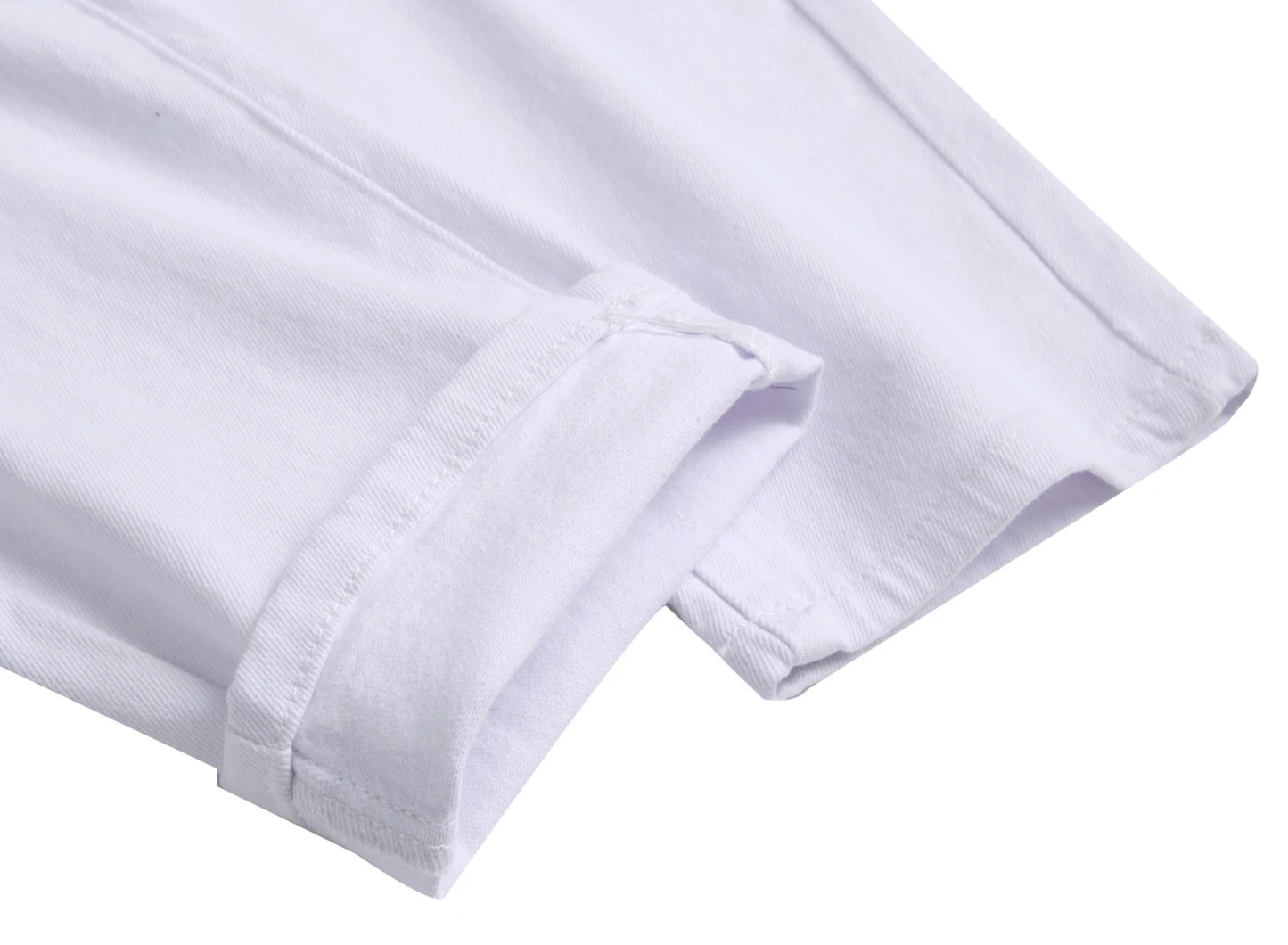 Men's White Slim Straight Biker Jeans, Fashion Hole Casual Jeans, Suitable for All Seasons 1091W