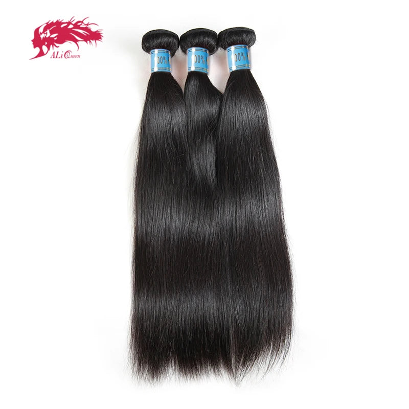 Ali Queen Hair Peruvian Straight Raw Virgin Human Hair Bundles 8"-28" Natural Color 3/4pcs Double Drawn Human Hair Extensions