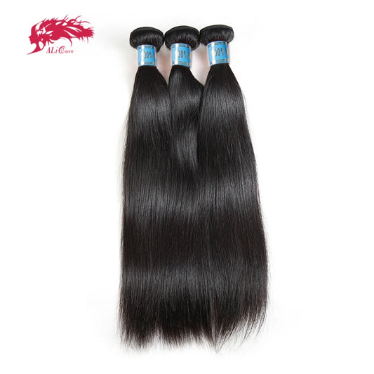 Ali Queen Hair Peruvian Straight Raw Virgin Human Hair Bundles 8"-28" Natural Color 3/4pcs Double Drawn Human Hair Extensions