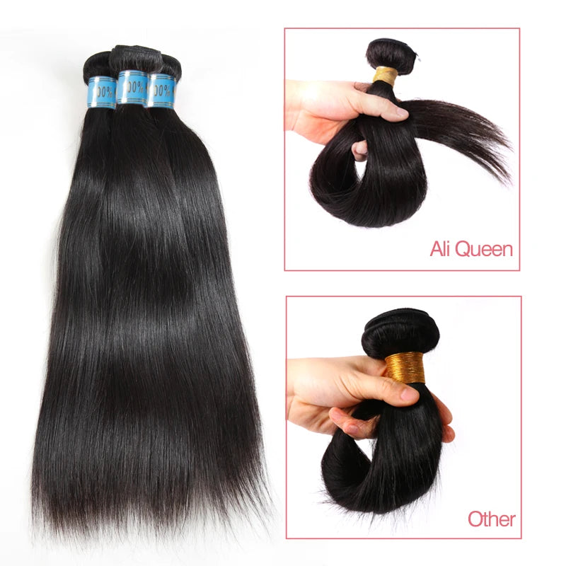 Ali Queen Hair Peruvian Straight Raw Virgin Human Hair Bundles 8"-28" Natural Color 3/4pcs Double Drawn Human Hair Extensions