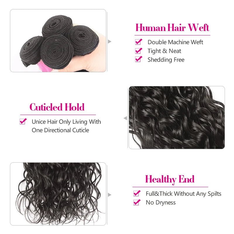 Unice Hair 1/3/4 Bundles Water Wave Peruvian Hair Weave Bundles Wavy Hair Extension 100% Remy Human Hair Water Wave