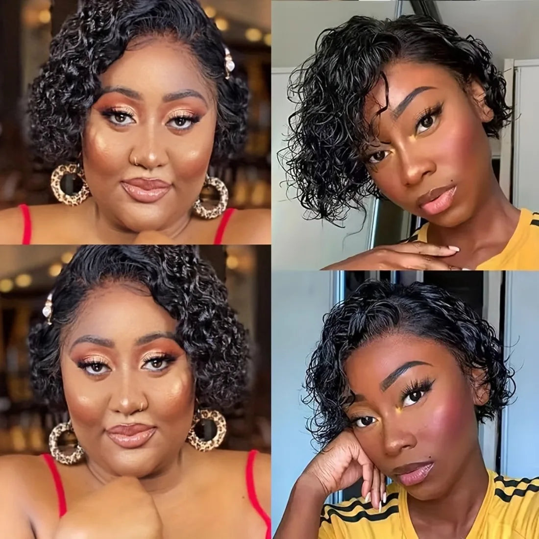 Short Bob Lace Pixie Cut Wigs Deep Wave T Part Lace Front Wig For Women Natural Color Human Hair Lace Wigs