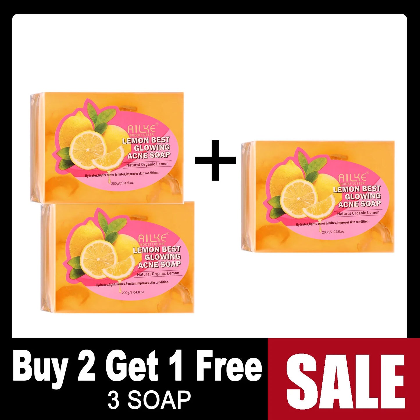 AILKE Organic Lemon Soap, Whitening Bar, Reduce Black Spots and Acne, Clean Skin, Oil Control, Improve Rough Skin