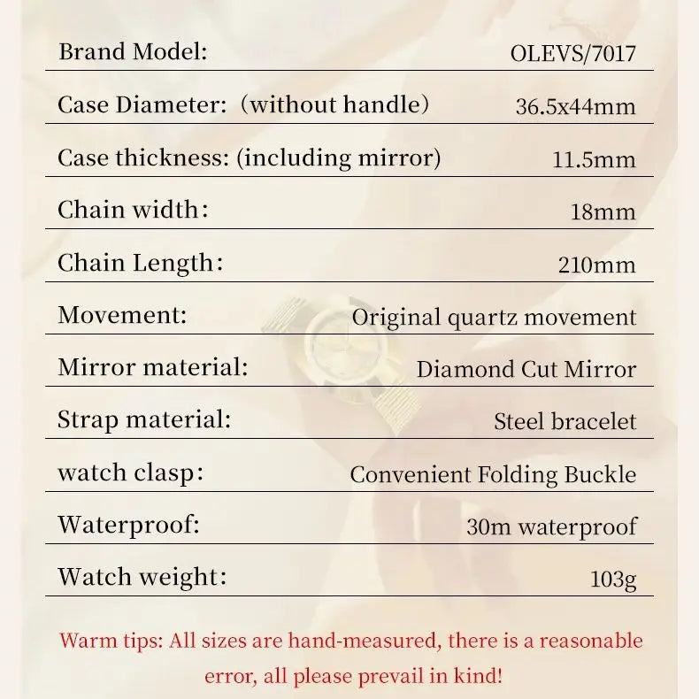 OLEVS 7017 Elegant Brand Women's Watch Luxury Diamond Rhombus Mirror Waterproof Quartz Watch Gold Dress Bracelet Women's Watch