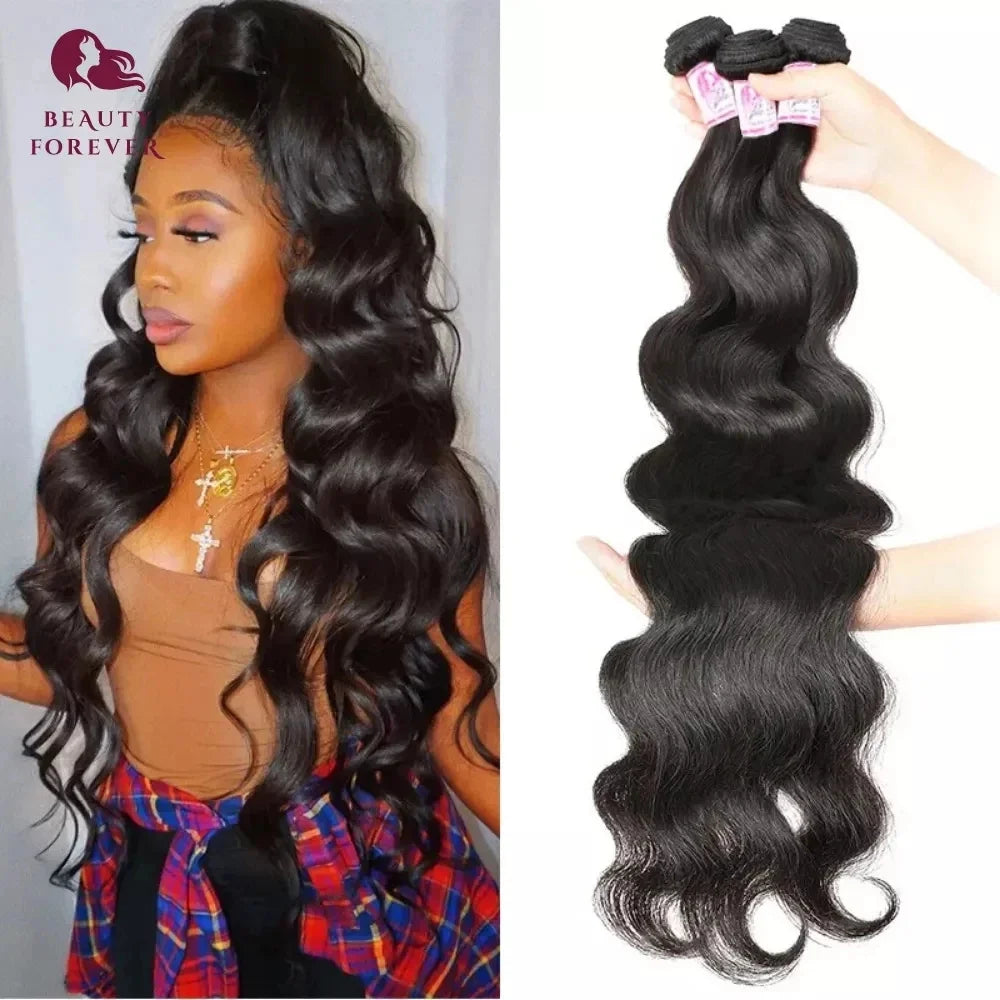 Beautyforever Body Wave Virgin Human Hair Bundles Deep Wave Thick 12A Brazilian Raw Virgin Hair Weave Straight 3/4 Bundles