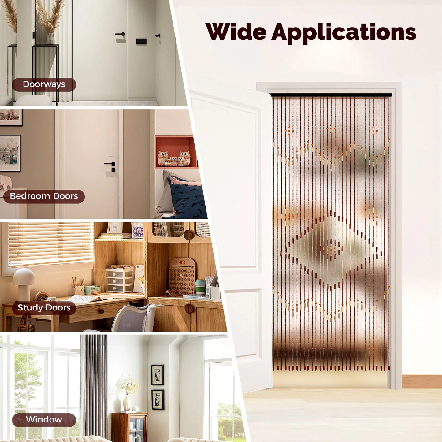 90x208cm 31 Line Retro Wooden Bead Curtain Blinds Door Curtain For Porch Bedroom Living Room Bathroom