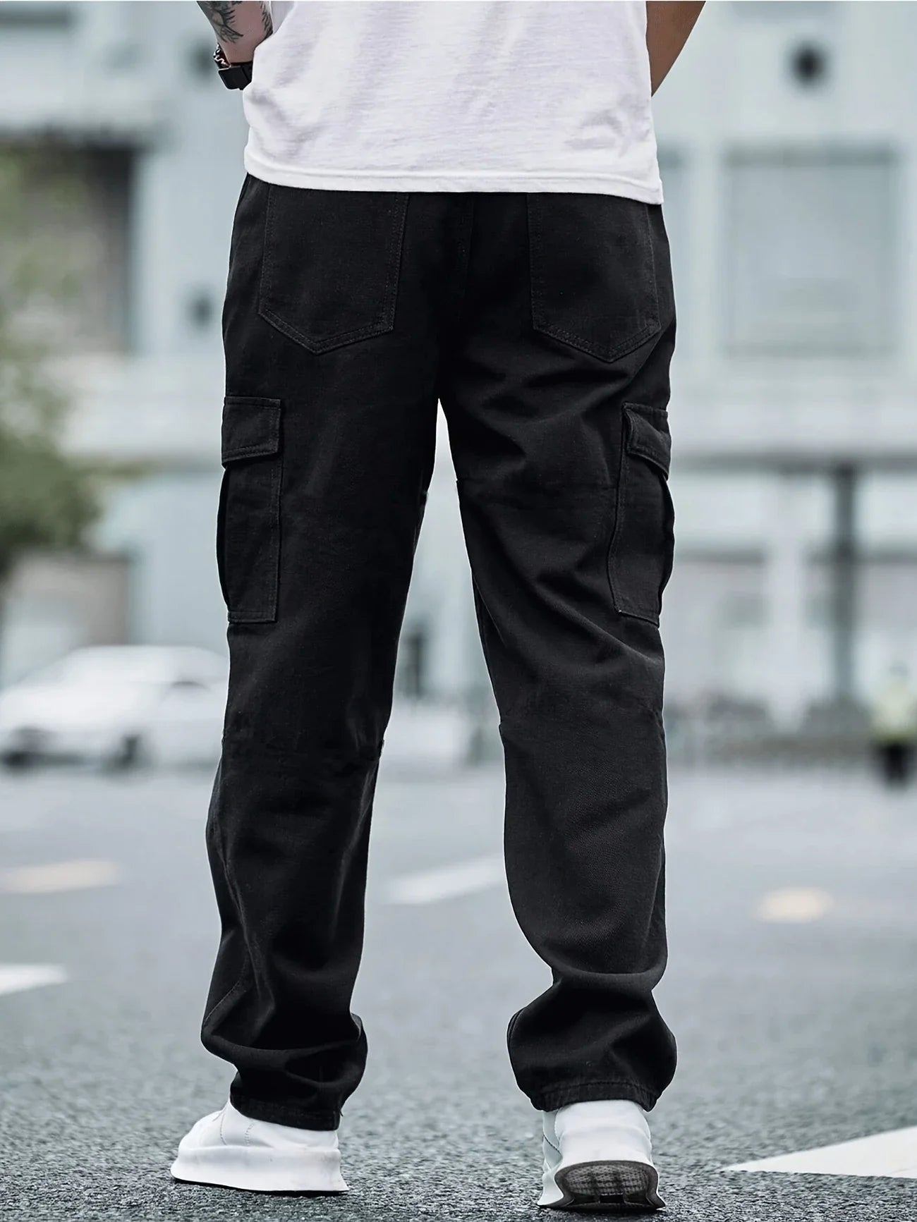 Men's Fashion Street Style Cropped Jeans, Cotton Blend, Non-Stretch, Solid Color, Loose Fit, Washed Denim, with Woven Fabric for