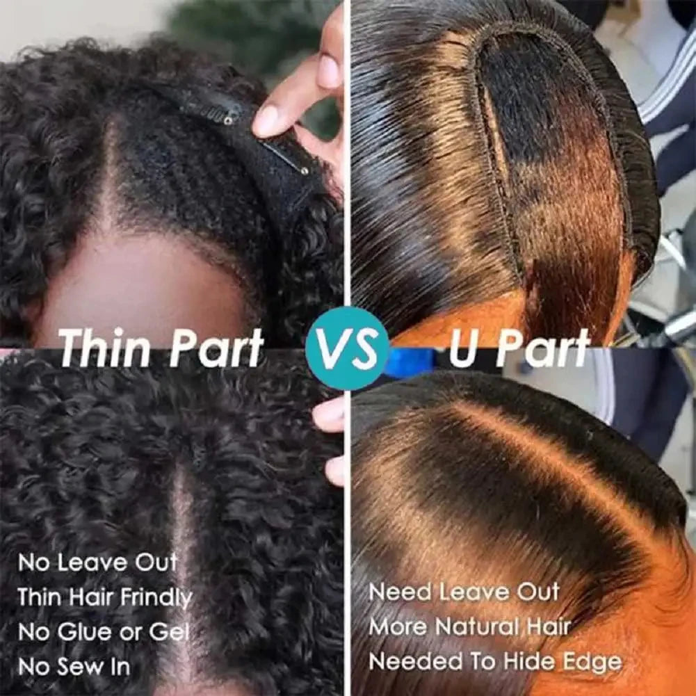 Glueless Kinky Curly V Part Wig Human Hair No Lace Wig Deep Wave Frontal Wig Water Wave Human Hair Wig Brazilian Hair For Women