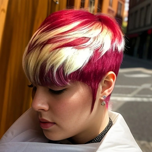 Short Pixie Cut Wig Human Hair For Women 6 inch 613/red straight hair Machine Made Wigs With Bangs Short Wig Human Hair Wigs