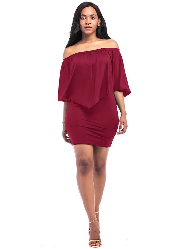 2025 Spring/Summer New Fashion Slash Neck Geometric Irregular Ruffles Wrapped Hips Dresses Casual Elegant Sexy Women Mini Dress