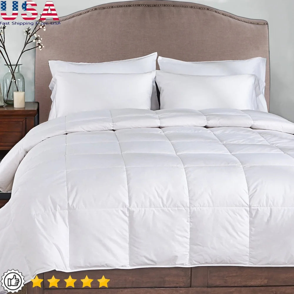 Ultra Warm White Goose Nano Down Feather Comforter King Size Hypoallergenic Cotton 233 Thread Count Soft Cozy Bedding