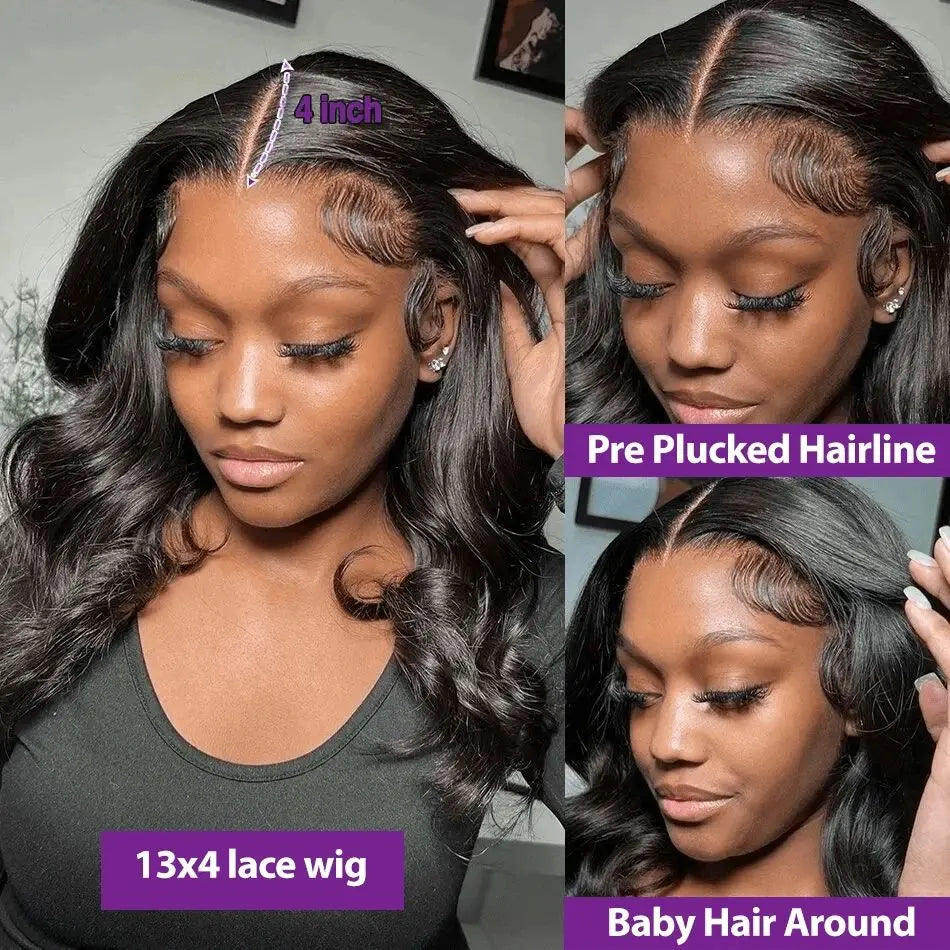 13x4 Bob Body Wave Wig 200% Density Brazilian Virgin Remy Human Hair Wig HD Transparent Lace Frontal Wigs Brazilian for Women