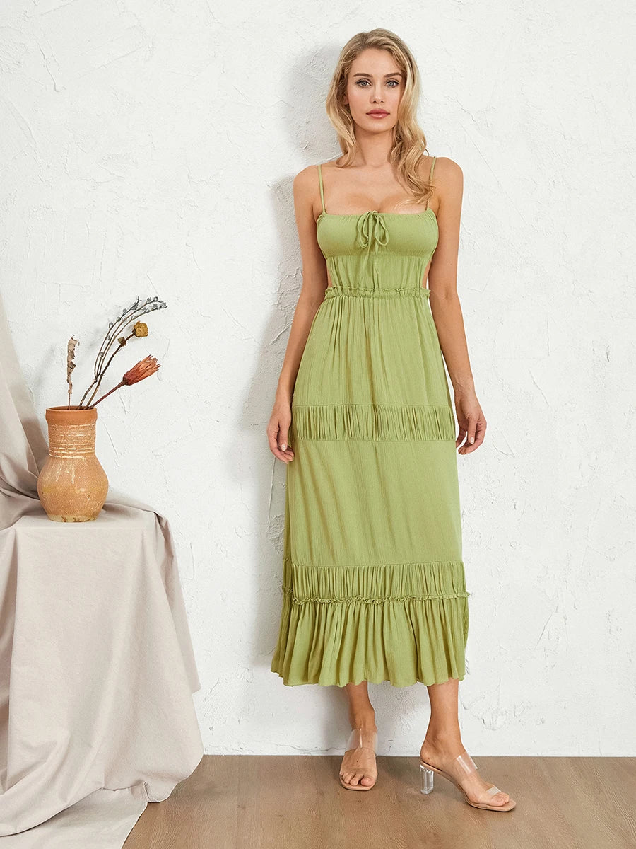 Elegant Floral Print Maxi Dress with V-Neckline and Ruffled Hem Perfect for Summer Parties and Beach Vacations