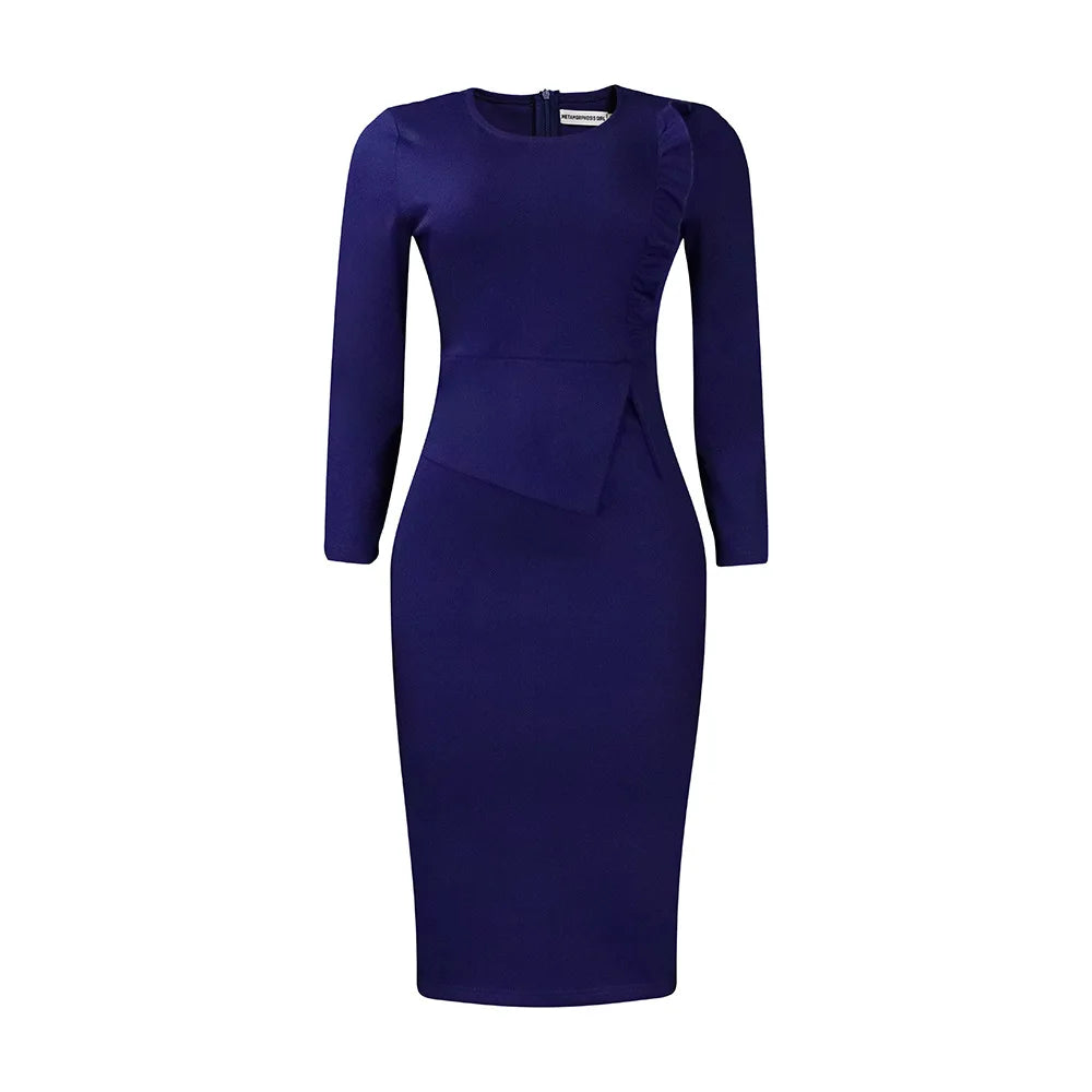 Women's Solid Color Dress 2024 Autumn Winter New Temperament Slim Pencil Skirt Long Sleeve Ruffle Fashionable Hip Hugging Dress
