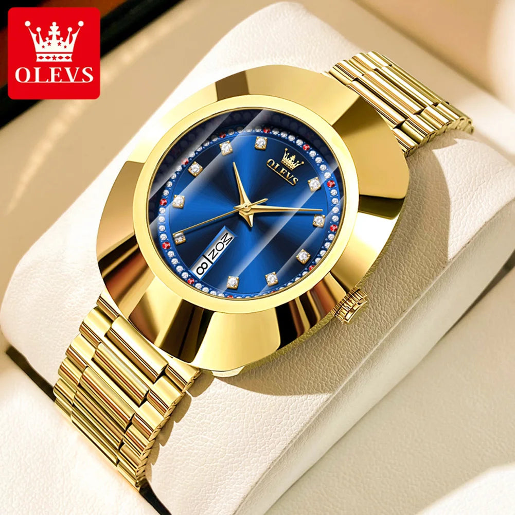 OLEVS 7017 Elegant Brand Women's Watch Luxury Diamond Rhombus Mirror Waterproof Quartz Watch Gold Dress Bracelet Women's Watch