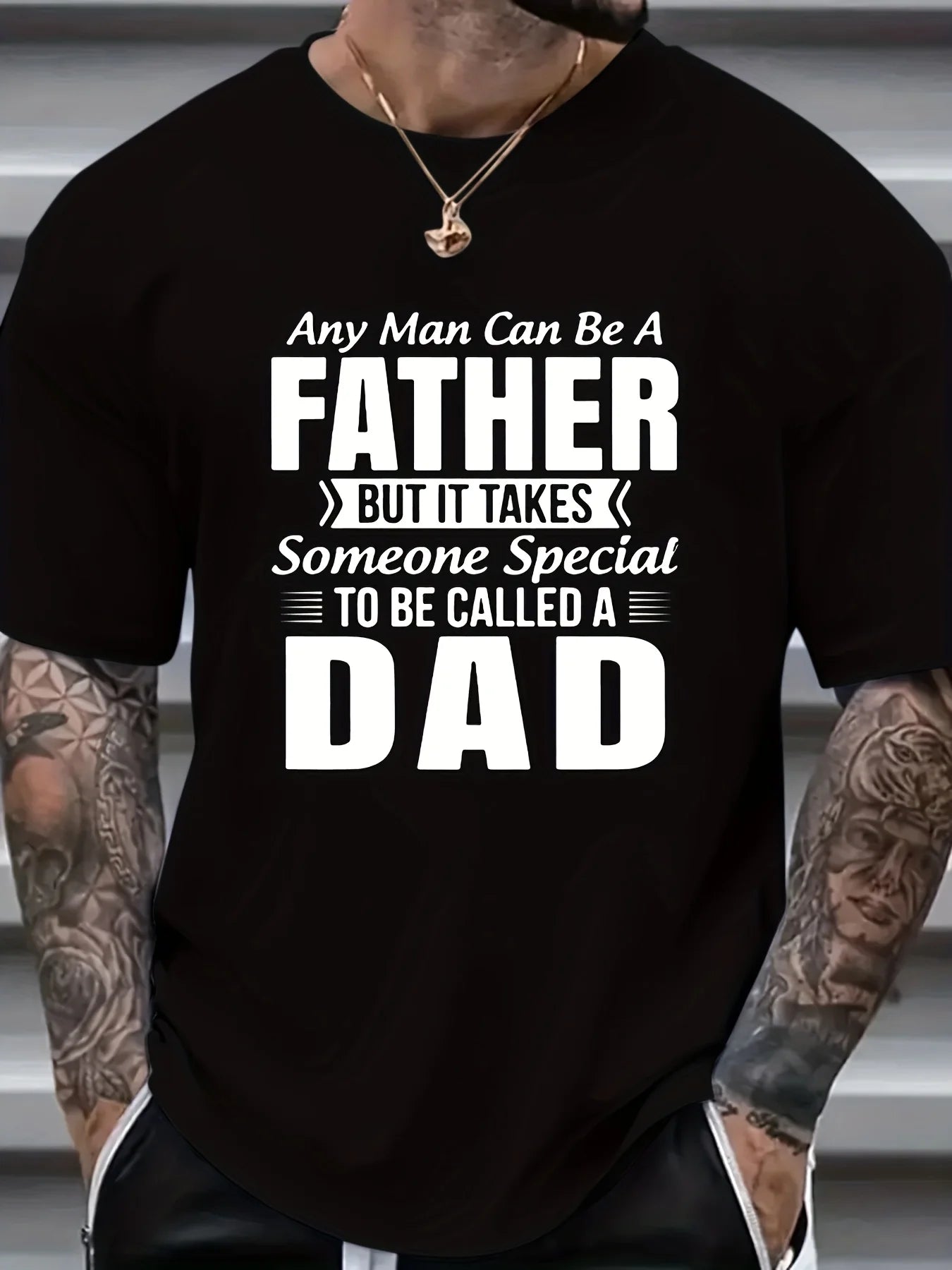 Breathable, Comfy, Slight Stretch, Patterned Print Tee with CALLED A DAD Design for All-Season Wear - Machine Washable