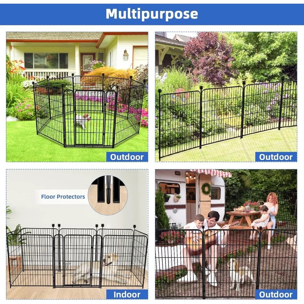 Tall Garden Fence, 48 in(H) 10 Panels Heavy Duty Iron Metal Animal Barrier Fence, Indoor or Outdoor Dog Playpen,