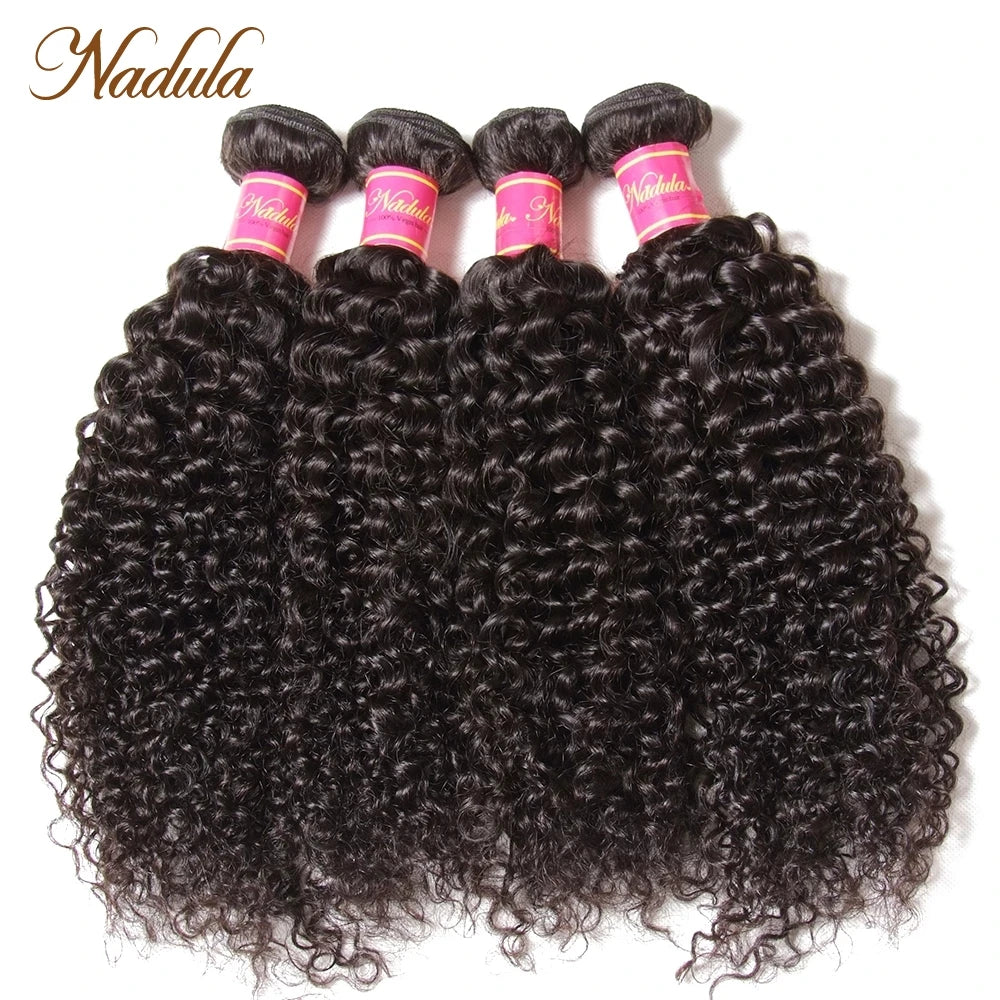 Nadula Hair Brazilian Curly Hair Weave 3 Bundles/4PCS Brazilian Hair Bundles Deal Curly Virgin Human Hair Extensions 8-26inch