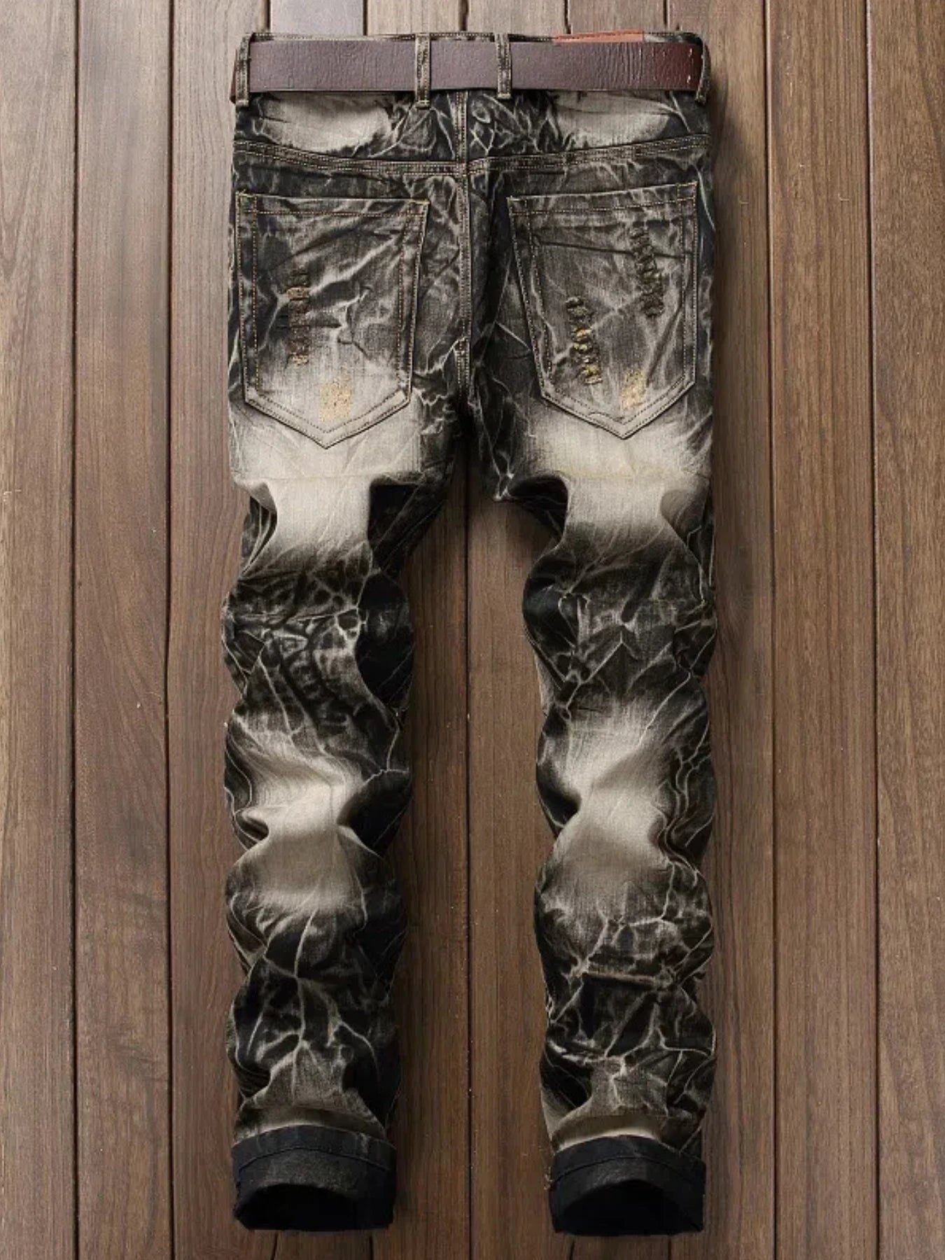 Jeans Men Street Personality Embroidered Wings Ripped Denim Pants Vintage Biker Pants