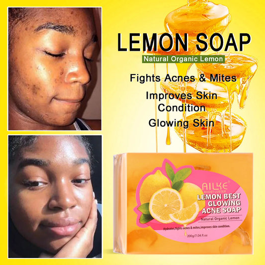 AILKE Organic Lemon Soap, Whitening Bar, Reduce Black Spots and Acne, Clean Skin, Oil Control, Improve Rough Skin