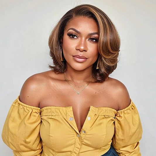 180% Density Toffee Brown Short Bob Lace Front Wig Human Hair Glueless Closure HD Lace Short Bob Wig Pre Plucked For Women