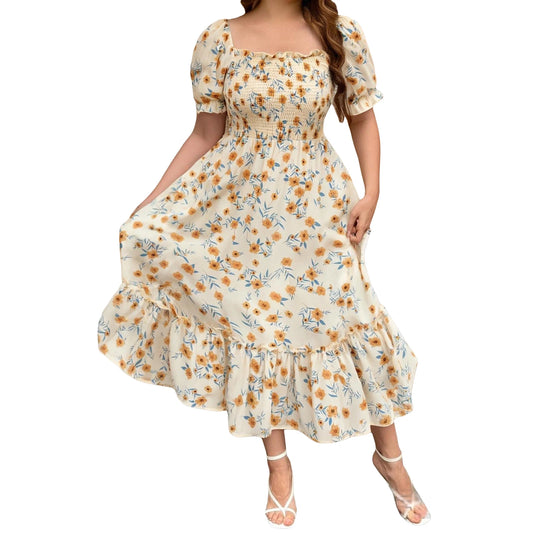 Elegant Plus Size Maxi Dress with V-Neck and Ruffle Sleeves Perfect for Summer Parties and Special Occasions