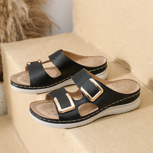 Woman 2024 Trend Women's Slippers Casual Flower Hollow Wedge Beach Shoes Outdoor Fashion Platform Comfortable Non-slip Sandals