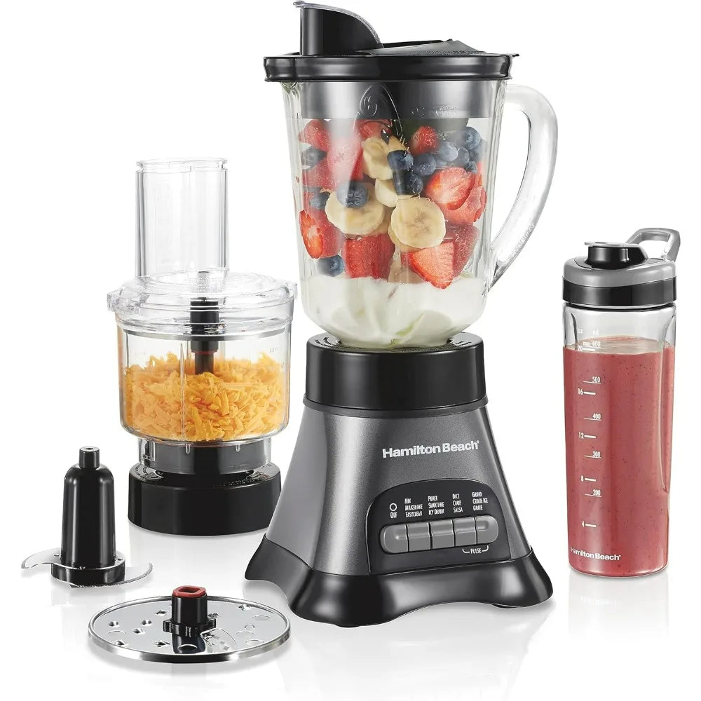 Blender for Shakes and Smoothies & Food Processor Combo,With 40oz Glass Jar, Portable Blend-In Travel Cup,700 Watts,Gray & Black