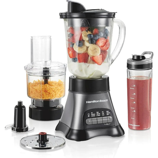 Blender for Shakes and Smoothies & Food Processor Combo,With 40oz Glass Jar, Portable Blend-In Travel Cup,700 Watts,Gray & Black