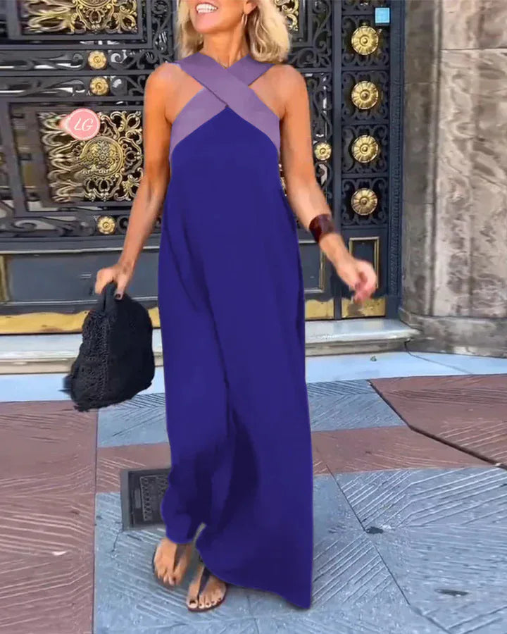 2025 New Summer Cross Halter Long Dress For Women Casual Loose Off Shoulder Beach Dress Fashion Multi-color Holiday Slim Dresses