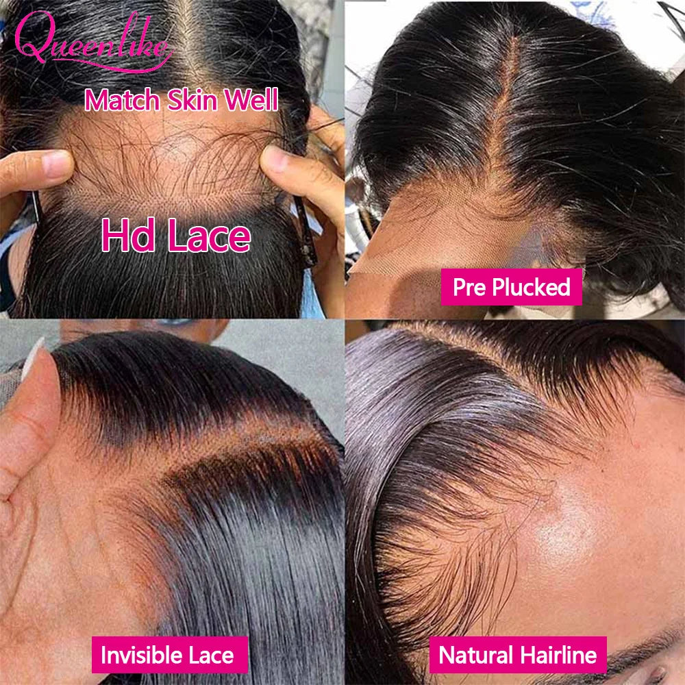 Queenlike Real Hd Lace Frontal Human Hair Wigs for Women Pre Plucked 13x4 Straight Scalp Invisible Strap Hd Lace Human Hair Wig