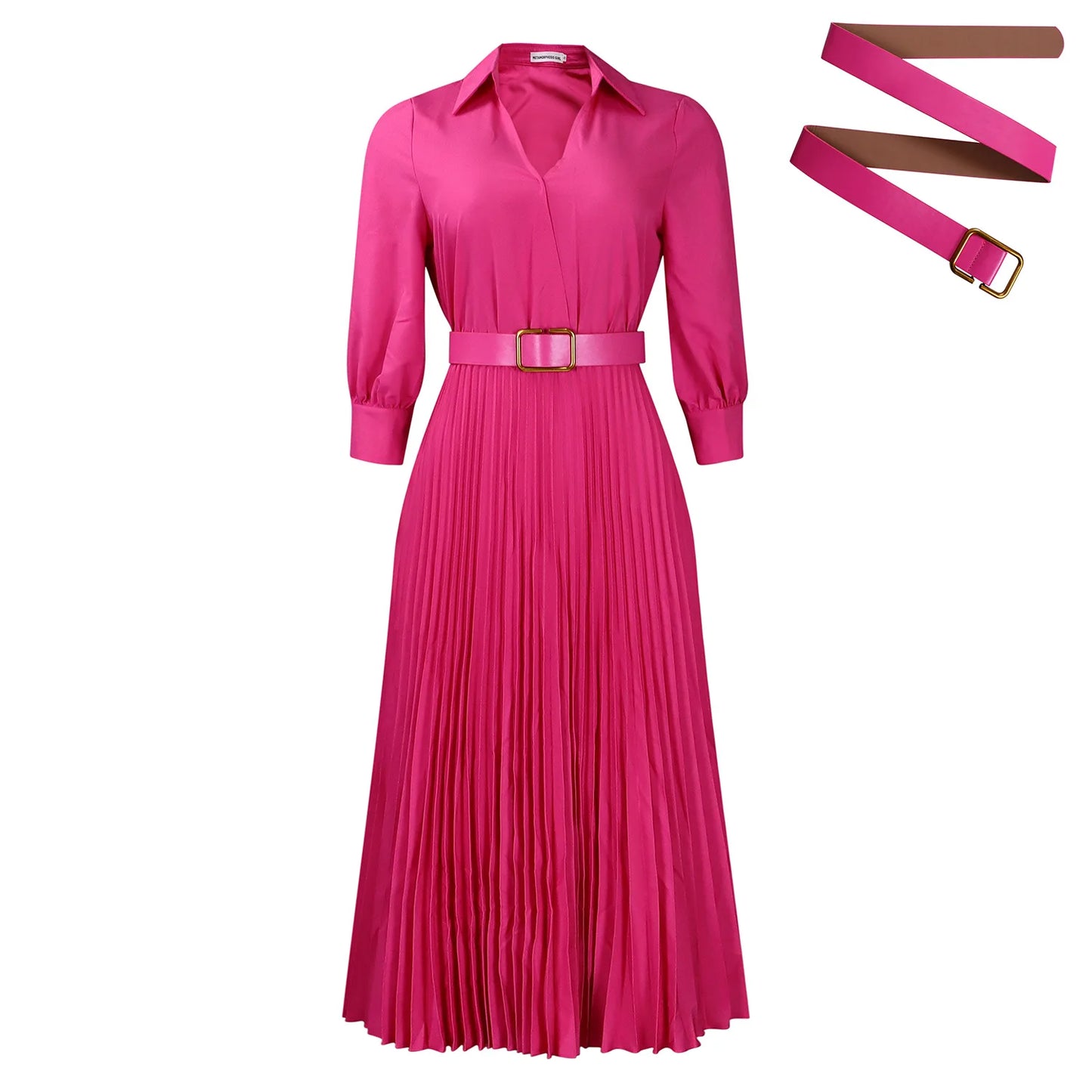 2024 Autumn Winter New Women's Dress Fashionable Collar Long Sleeved High Waisted Temperament Pleated Solid Color African Dress