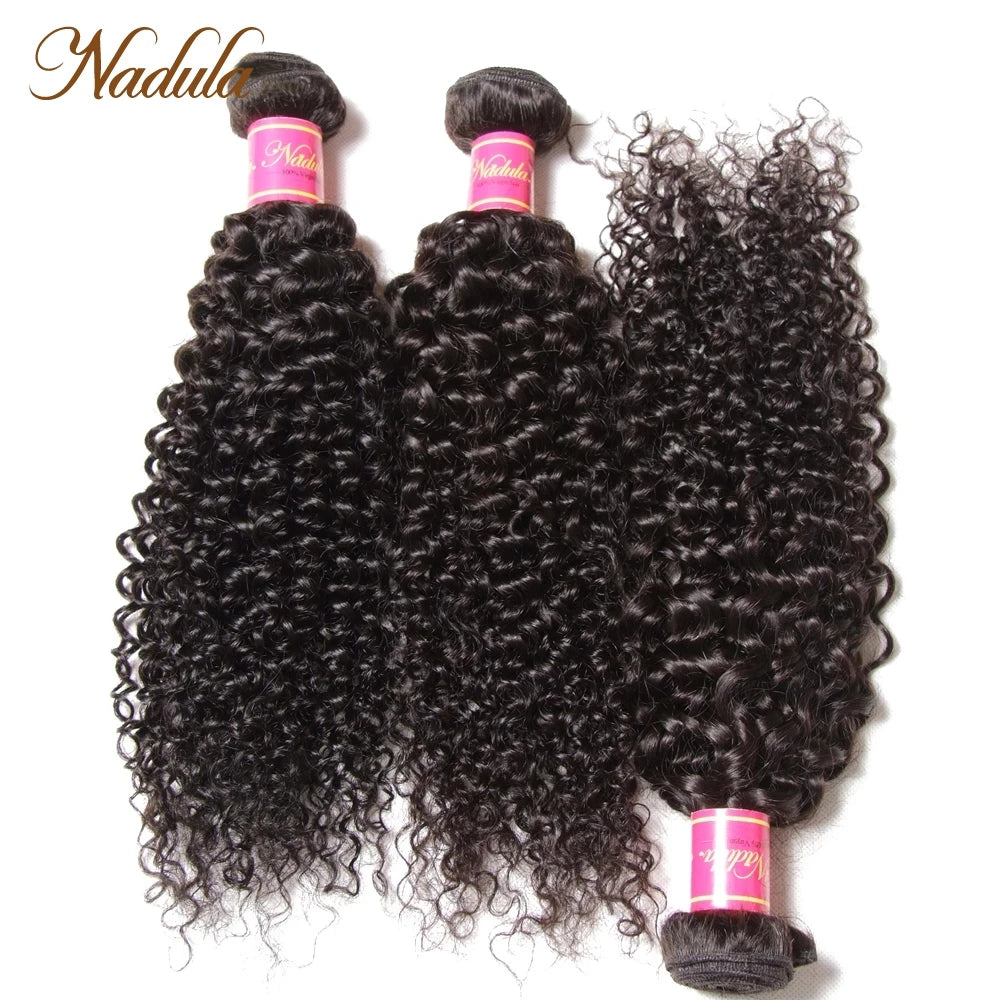 Nadula Hair Brazilian Curly Hair Weave 3 Bundles/4PCS Brazilian Hair Bundles Deal Curly Virgin Human Hair Extensions 8-26inch