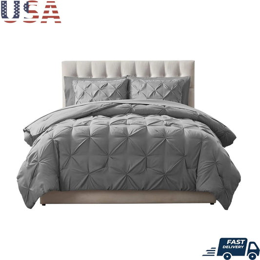 Queen 7 Piece Comforter Set Lightweight Pinch Pleated Bedding Bed In A Bag Soft Microfiber Stain Resistant Elegant Design Adults