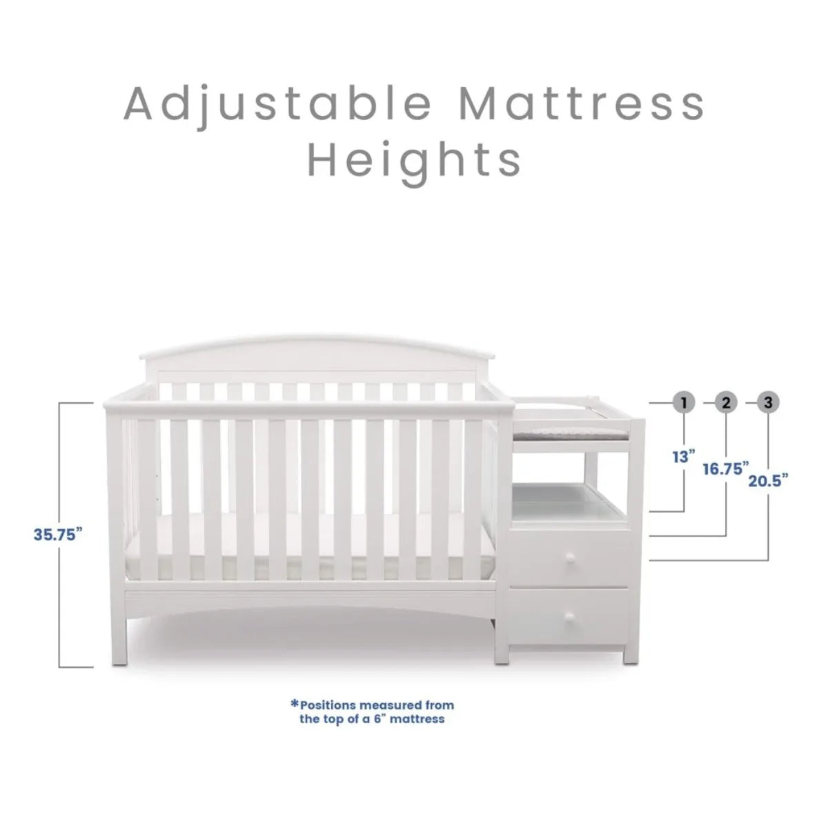 Convertible Crib & Changer Combo  White, 3-in-1 Baby Nursery Set for Newborns to Toddlers