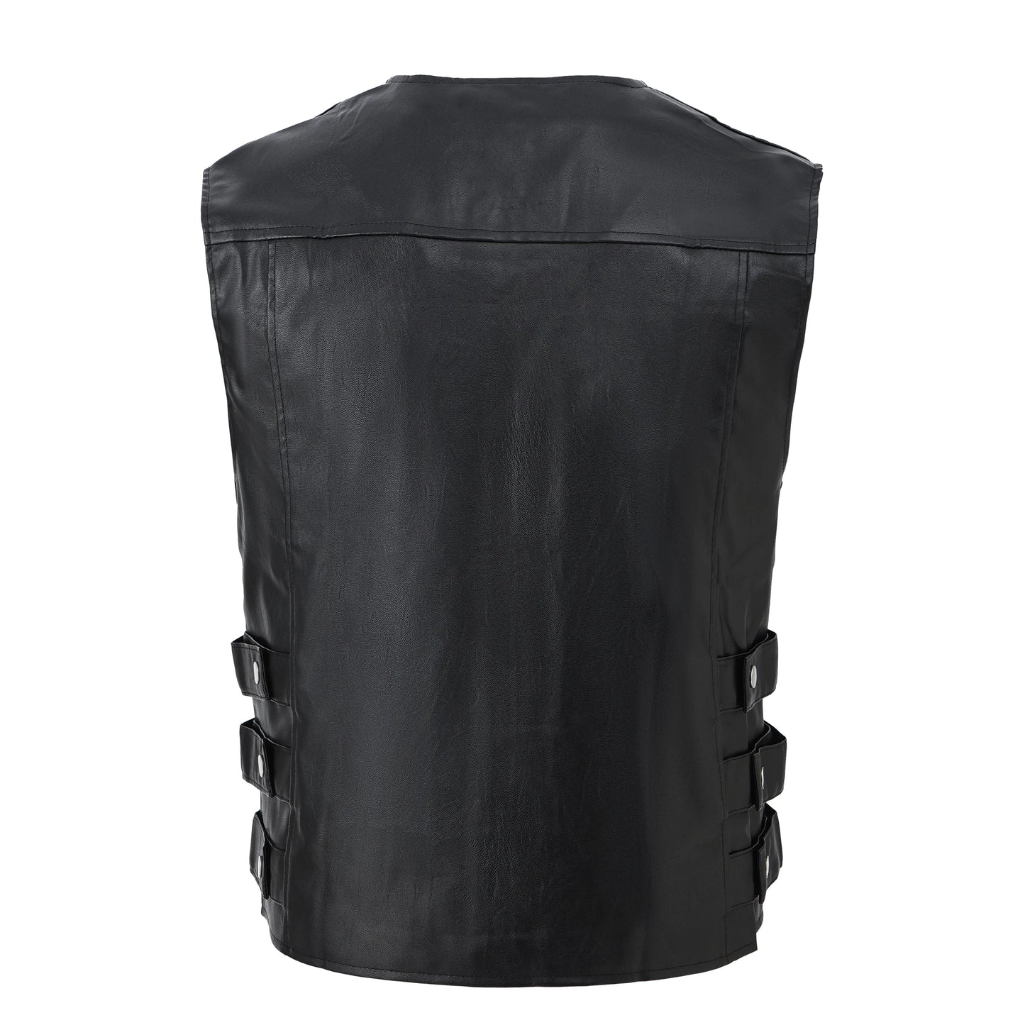 Men's Motorcycle Faux Leather Vest Sleeveless Style Coat Collarless Fashion Rock Waistcoat Halloween Jacket