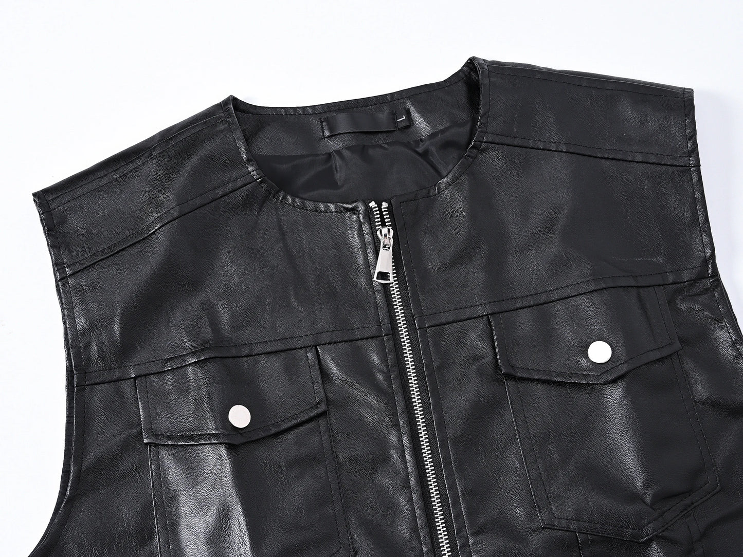 Men's Motorcycle Faux Leather Vest Sleeveless Style Coat Collarless Fashion Rock Waistcoat Halloween Jacket