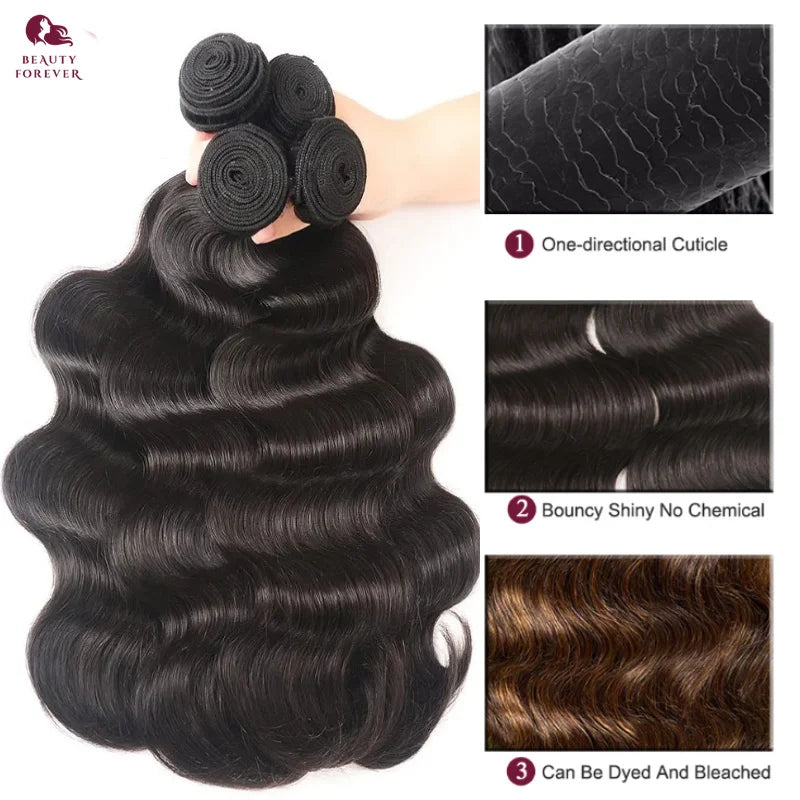 Beautyforever Body Wave Virgin Human Hair Bundles Deep Wave Thick 12A Brazilian Raw Virgin Hair Weave Straight 3/4 Bundles