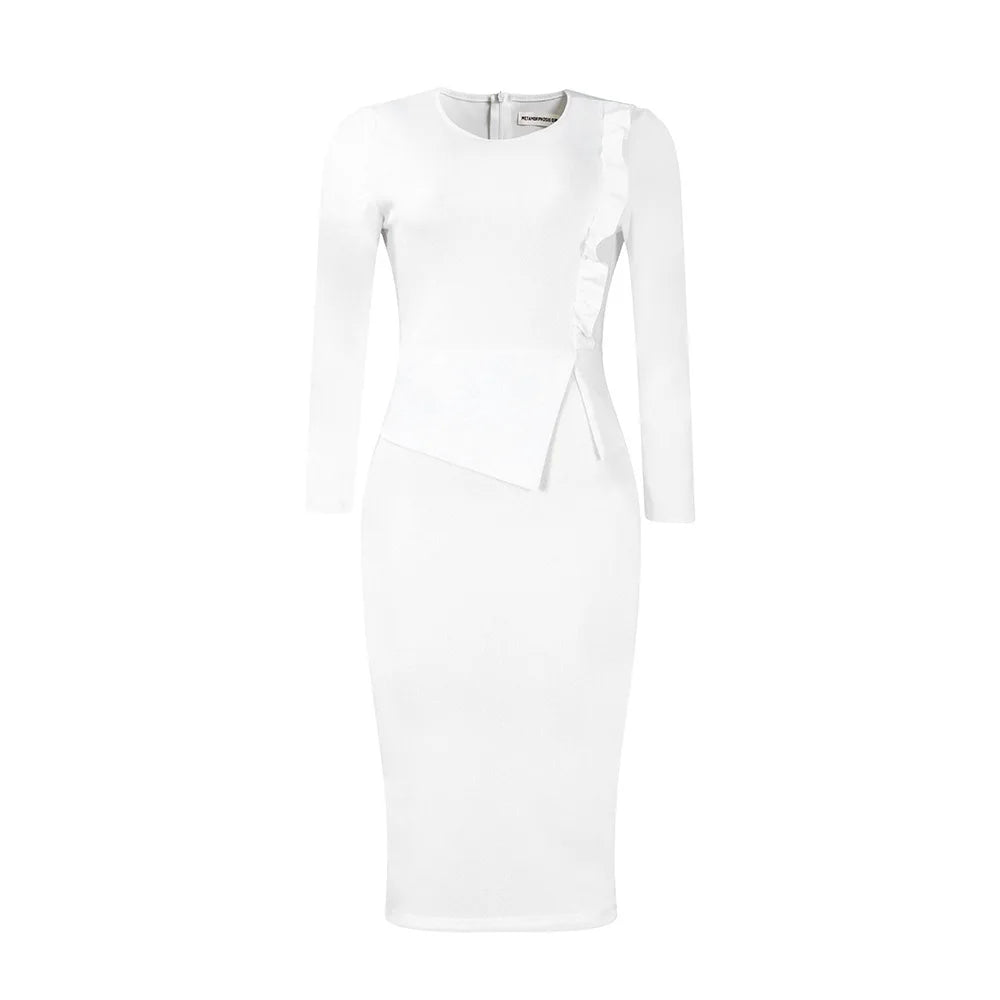 Women's Solid Color Dress 2024 Autumn Winter New Temperament Slim Pencil Skirt Long Sleeve Ruffle Fashionable Hip Hugging Dress