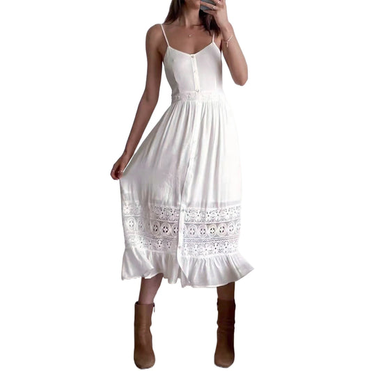 Elegant Floral Print Sleeveless Maxi Dress with V-Neckline and Ruffle Hem Casual Summer Boho Beach Long Dress for Women