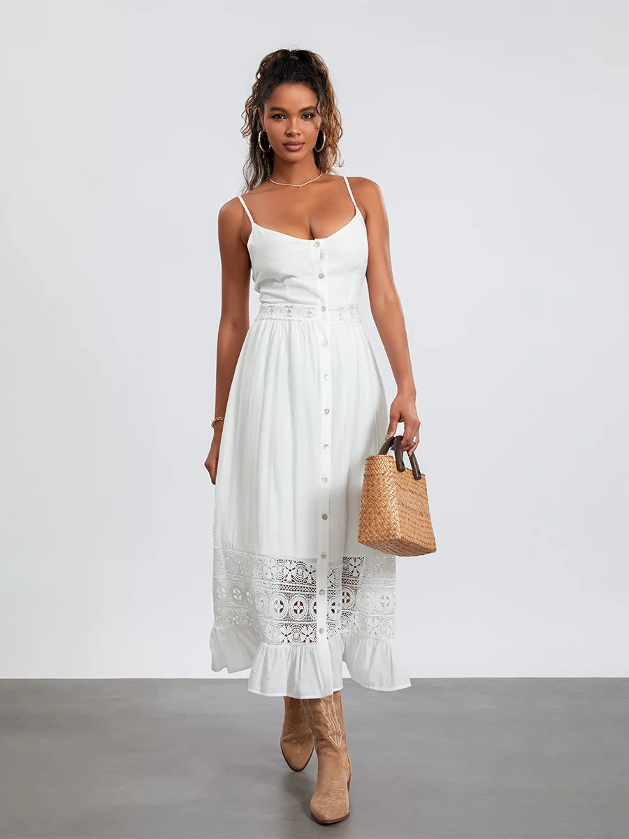 Elegant Floral Print Sleeveless Maxi Dress with V-Neckline and Ruffle Hem Casual Summer Boho Beach Long Dress for Women