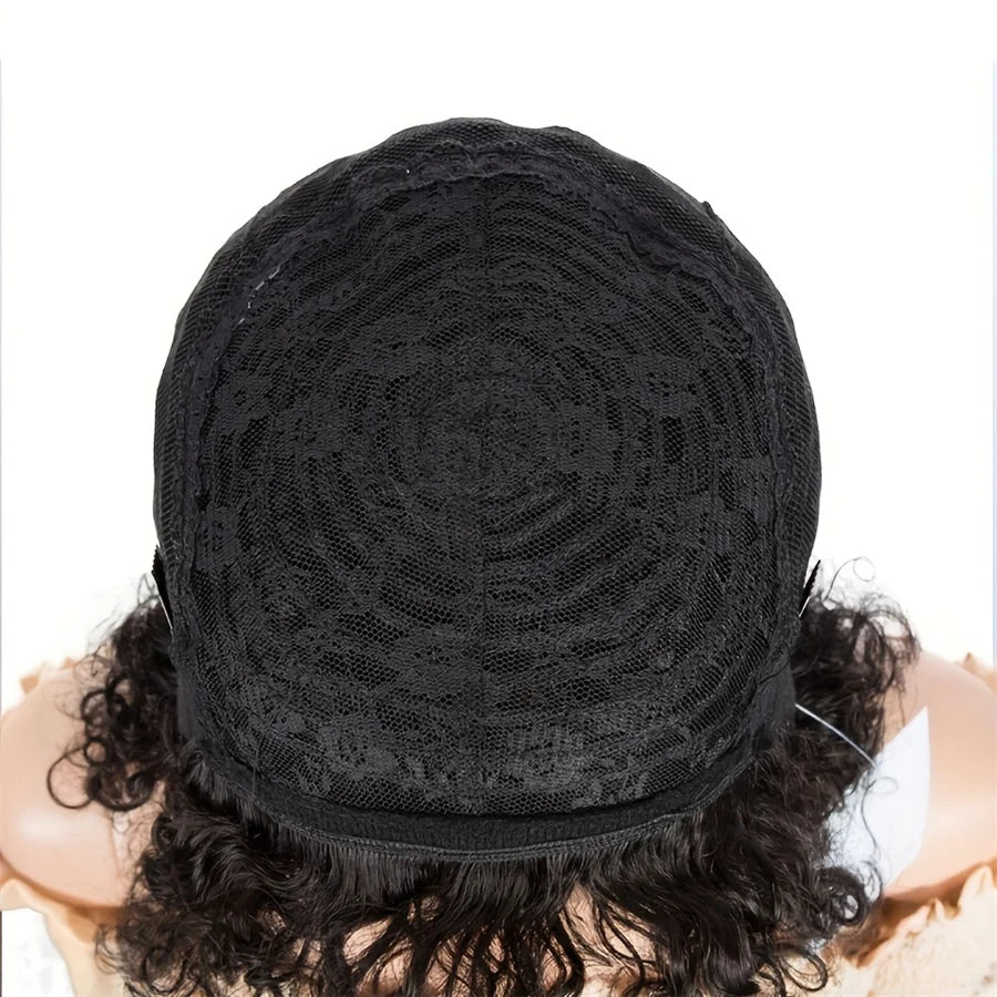 short curly pixie cut 6inch machine made black color 150% density Mother's day gift human hair wig daily darty cospaly use wig