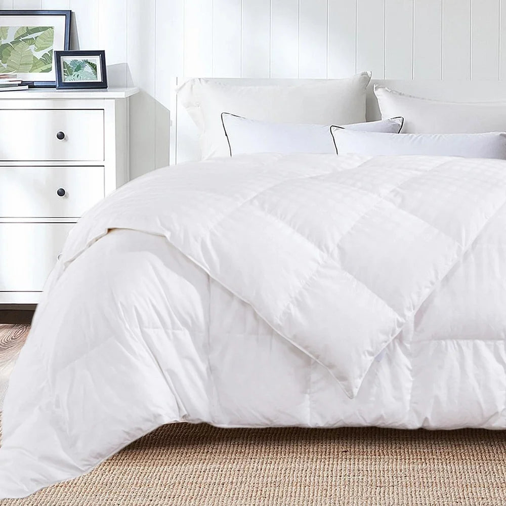 Ultra Warm White Goose Nano Down Feather Comforter King Size Hypoallergenic Cotton 233 Thread Count Soft Cozy Bedding